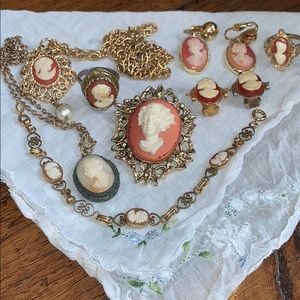 Vintage & Antique pink cameo face jewelry lot!!